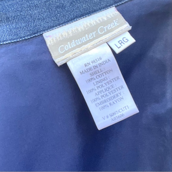 Vintage Coldwater Creek Denim Blazer With Silk Paisley Floral appliqué Large - Picture 7 of 8